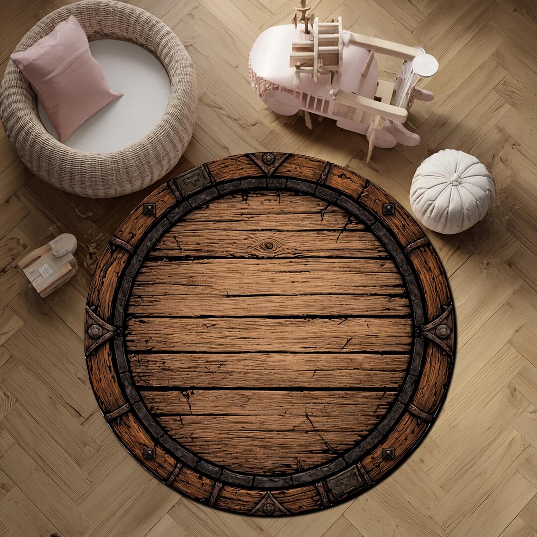 Rustic Wood Round Area Rug Farmhouse Medieval Barrel Design Carpet - Etsy
