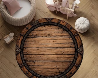 Rustikaler Holz runder Bereich Bauernhaus Mittelalter Fass Design Teppich