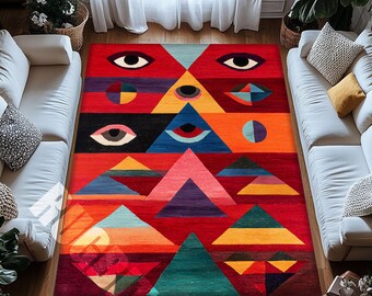 Abstract Eye Area Rug – Washable Modern Geometric Carpet with Bold Color Blocks
