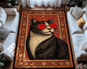 Psychedelische Katze Orientalischer Teppich Digitaldruck Rutschfester Teppich