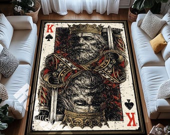 King of Spades Skull Digital Print Area Rug Gothic Playing Card Decor