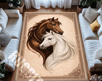 Yin Yang Horse Digital Print Area Rug for Living Room Bedroom Decor
