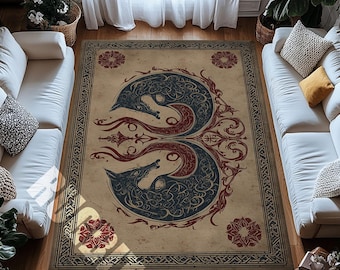 Nordic Wolf Digital Rug - Mythic Washable Non Slip Boho Carpet