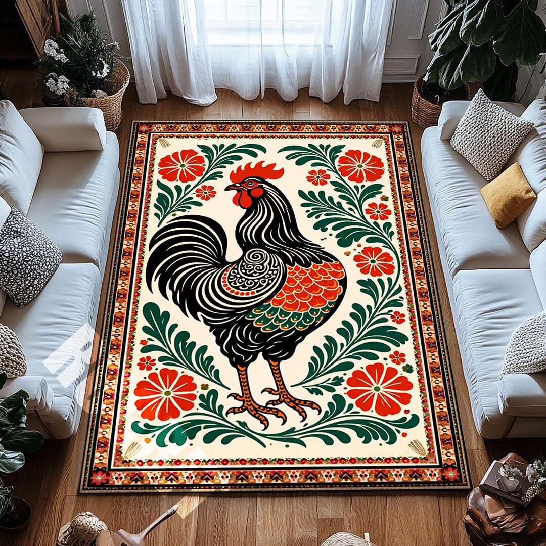 Wilson Lo Sieonto Rooster Rug, Viral Meme Chicken Rug, Folk Art Chicken ...