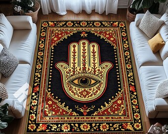 Hamsa Hand Evil Eye Digital Print Area Rug for Living Room Bedroom