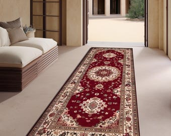 Roter Persischer Digitaldruck-Läufer Vintage Oriental Flur Teppich Blumenmedaillon