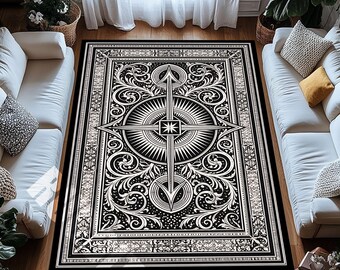 Compass Star Area Rug Black White Geometric Decor