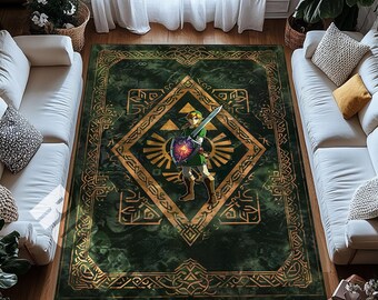Zelda Inspired Fantasy Rug, Digital Print Carpet, Gamer Room Decor
