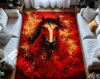 Red Horse Art Digital Print Area Rug for Living Room Bedroom Decor