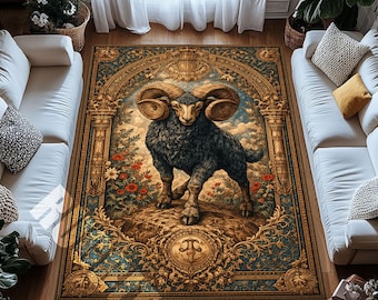Aries Zodiac Ram Area Rug Celestial Astrology Digital Print