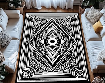 All Seeing Eye Area Rug Black White Mystical Decor
