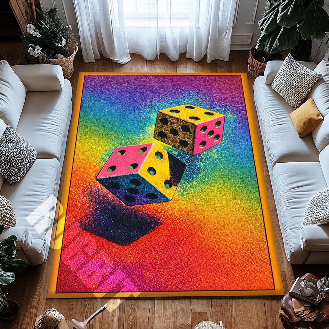 Colorful Dice Area Rug Neon Gradient Gaming Carpet - Etsy