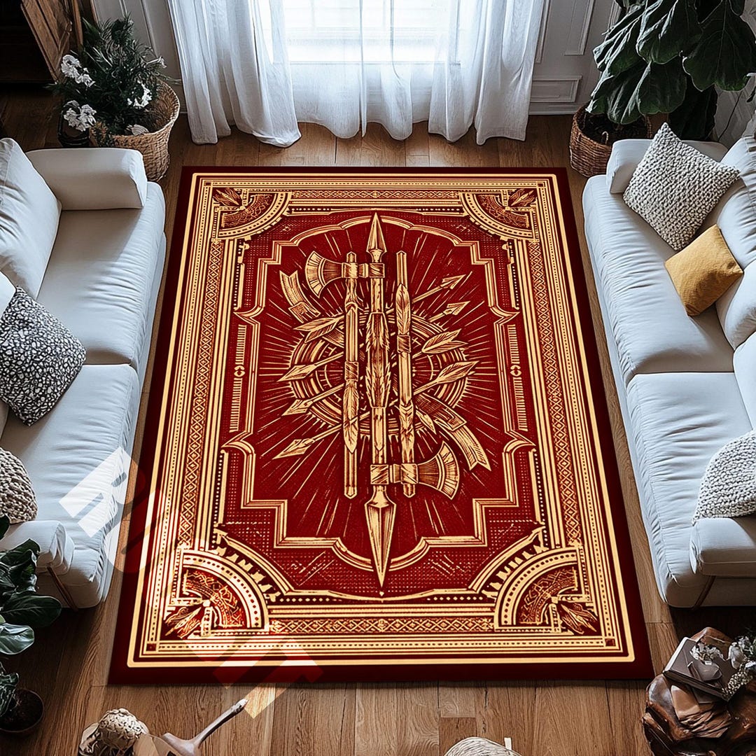 Viking Weapons Area Rug Red Norse Warrior Decor - Etsy