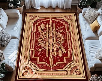 Viking Weapons Area Rug Red Norse Warrior Decor