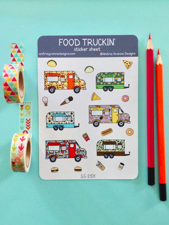 Food Truck Sticker Sheet | Weatherproof Stickers | Planner Stickers | Stationery Sticker | Journaling Stickers | Food Stickers Il_570xn