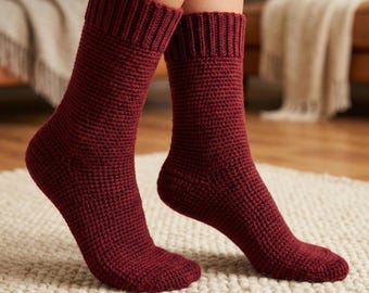 Patroon gehaakte sokken voor beginners | Geribbelde manchet, damesmaten (pdf-download)