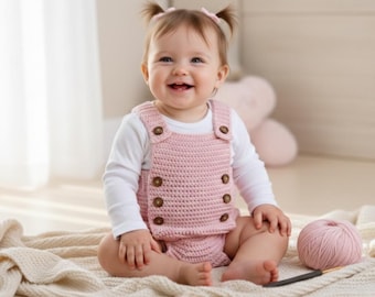 Patrón de crochet para mameluco de bebé / Mono con botones para bebés pequeños (recién nacidos a 12 meses) (Descargar PDF)