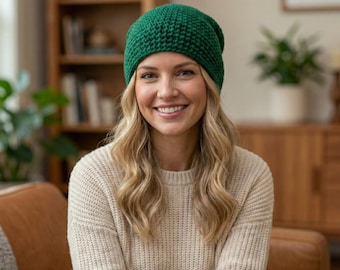Patrón de gorro holgado de canalé a crochet / Gorro de invierno fácil para principiantes (Patrón PDF)