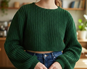 Patrón de suéter de crochet en PDF / Diseño de jersey corto acanalado / Jersey de crochet para mujer / Descarga de prendas de nivel intermedio
