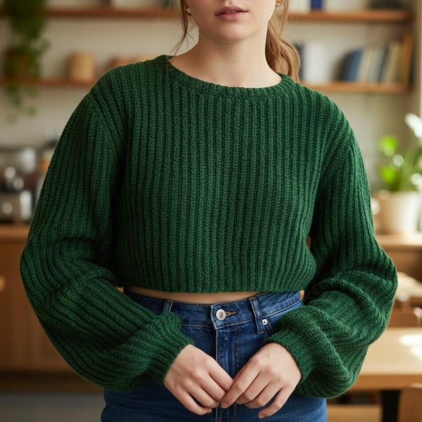 Patrón de suéter de crochet en PDF / Diseño de jersey corto acanalado / Jersey de crochet para mujer / Descarga de prendas de nivel intermedio