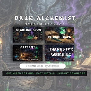 Animated Alchemist Stream Pack, Dark Fantasy Twitch Overlay, Gothic Potion Lab,alchemist magic twitch streamer, RPG VTuber Graphics
