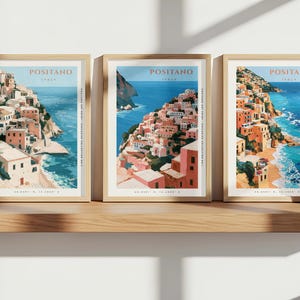 Positano Italy Travel Poster Set of 3 | Amalfi Coast Wall Art Bundle | Textured Oil Painting Style Prints | Gallery Wall Set 2:3 Ratio