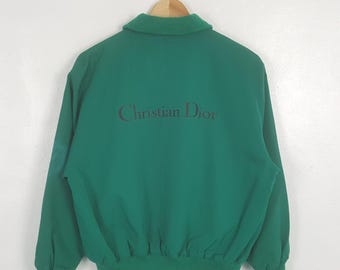 Vintage Christian Dior Jacke aus den 90er Jahren, grüner Wollmischstoff mit Karomuster, gefüttert mit individuellem Logo