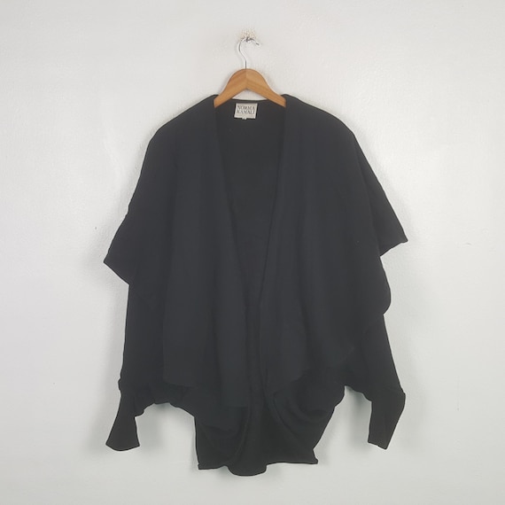 Norma Kamali, Vintage Norma Kamali Black Draped Batwing Cardigan Open Front Jacket
