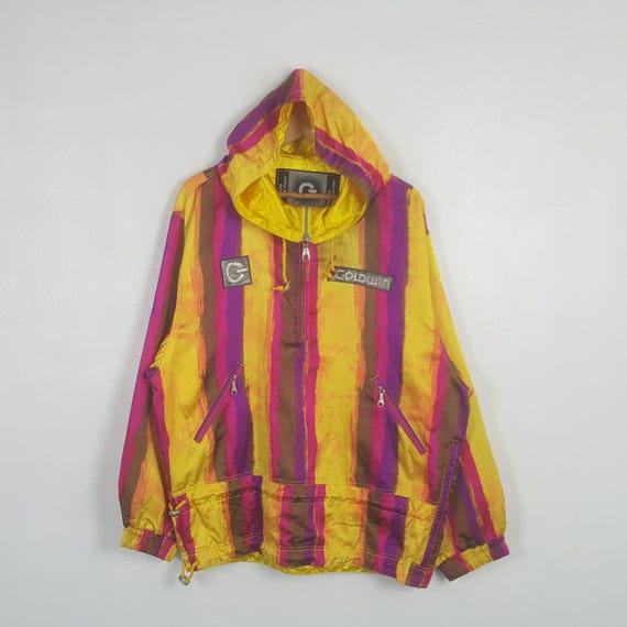 Goldwin, Vintage Goldwin Japan Neon Windbreaker Jacket Retro 90s Colorblock Striped Anorak Hoodie