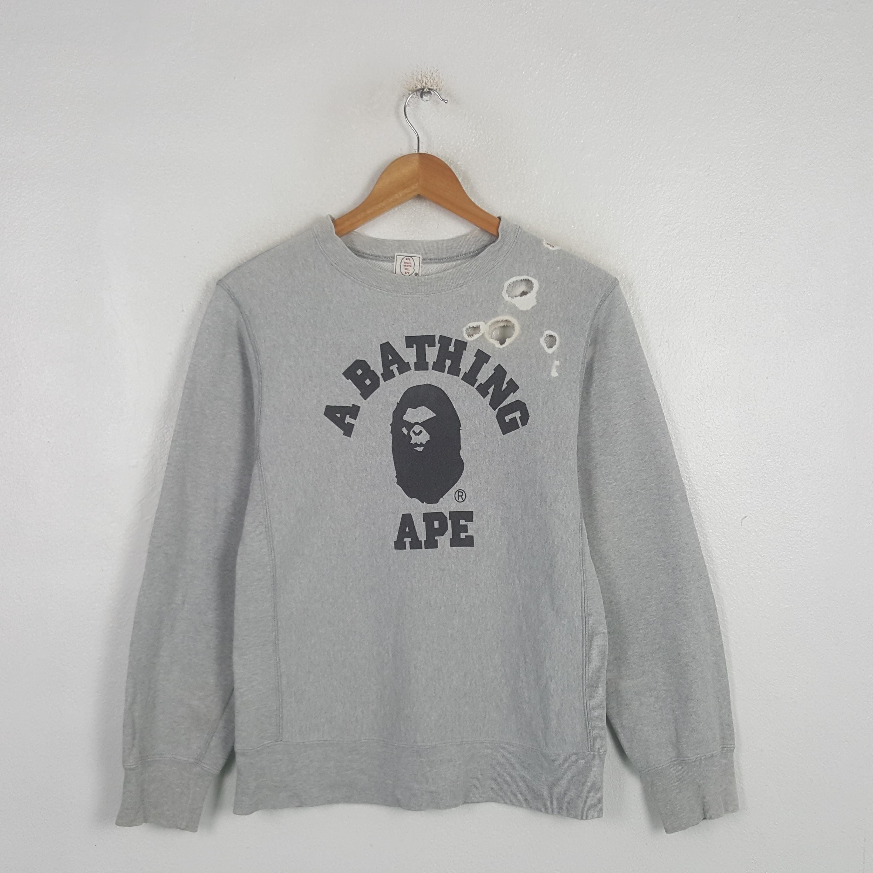 Bape, Vintage A Bathing Ape Distressed Sweatshirt Grey Streetwear