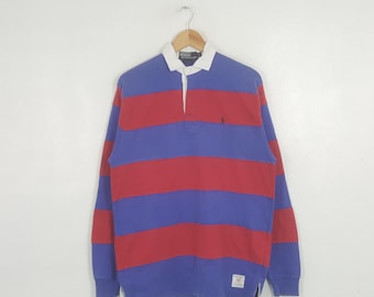 Vintage Polo Ralph Lauren Rugby 90s Colorblock Striped Long Sleeve Polo