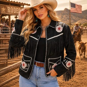 Westernkleding dames suède leren jack franje: westernkleding cowboyjack, boho cowgirl jas met kralen