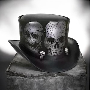 EI Dorado Leather Top Hat - Steampunk Handmade Gothic Skull Band Top Hat - Gift