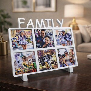 FAMILY Photo Frame – Holds Six 2.5x2.5in Magnets, PLA Display