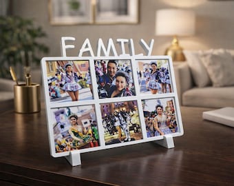 FAMILY Photo Frame – Holds Six 2.5x2.5in Magnets, PLA Display