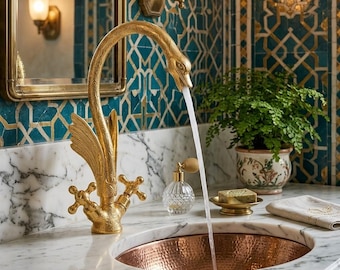 Moroccan Brass Faucet, Bathroom Sink Faucet, Single Hole Brass Mixer, Modern Kitchen Faucet, Mid Century Brass Tap, Handmade Faucet
