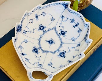 Vintage Royal Copenhagen Blue Fluted Plain Leaf Dish No. 1/144 - 9”