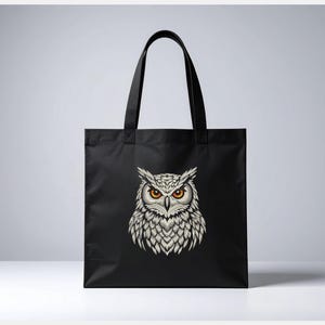 Vit uggla broderidesign, digital fil för maskinbroderi på svart textil, realistiskt skogsfågelmönster, majestätisk nattfågel bild 8