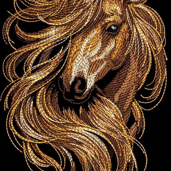 Horse Embroidery Design | Majestic Wild Stallion Art | For Jacket, Bag & Decor | Digital PES File | Western Cowboy Pattern | Dst Pes Pec Exp