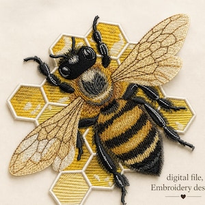Motif de broderie machine Abeille et nid d'abeille, fichier de broderie abeille réaliste, motif bourdon, DST PES JEF VP3