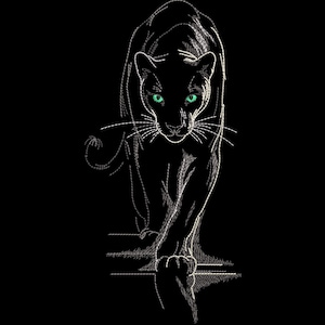 Outline Black Panther Machine Embroidery Design, Green Eyes Cat Outline, Wild Animal Embroidery File, White Jungle Panther DST PES JEF VP3