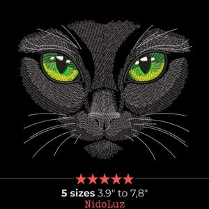 Realistic Black Cat Embroidery Design - Fierce Eyes Feline Art, Animal Embroidery for Dark Fabric, PES, DST File