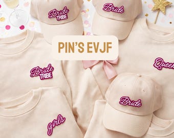 Pins EVJF : Alternative au flocage permanent - Personnalisation t-shirts, pulls, casquettes, bonnets ... avec badges – Mariée & Team Bride