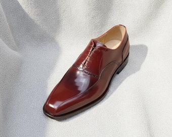 Handmade Colorblock Leather Loafer Shoes, Varsity Style Dress Footwear
