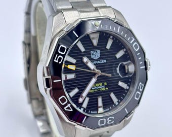 Odnowiony zegarek Tag Heuer Aquaracer z czarną tarczą i automatycznym mechanizmem, obrotowym pierścieniem i wskaźnikiem daty, luksusowy męski zegarek na rękę
