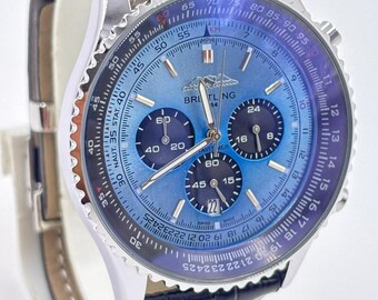 Refurbished Breitling Navitimer Men's Watch, Blue Dial, Black Leather With Date indicator Quartz Movement