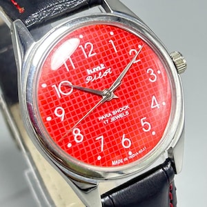 Vintage automatisk HMT Pilot röd Dail 17 juveler indiskt tillverkad automatisk herrarmbandsur