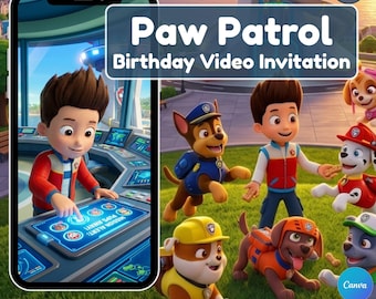 Invitación de cumpleaños en vídeo de Paw Patrol / Invitación a fiesta de aventuras con cachorros rescatadores con foto / Descarga instantánea
