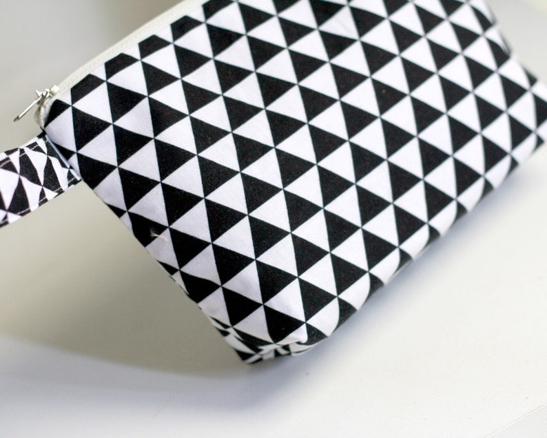 Black and White Triangle Pouch, make up pouch, multipurpose pouch image 3