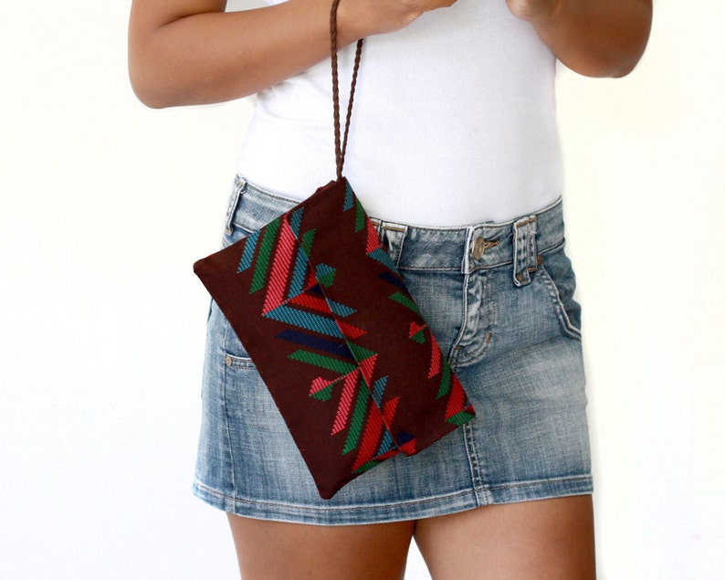 Tribal Envelope Clutch, Brown Clutch Purse image 3